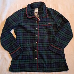 Vineyard Vines women's size Small flannel pajama top only, blue & green NWT